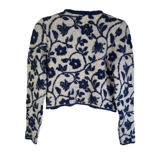 ZARA Floral Knit Cardigan XS Cropped Button-Front Wool Blend White/Blue NWT - Picture 2 of 13